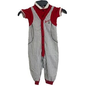 Vintage buster brown 18 months boys 2 piece romper/Polo Shirt baseball theme USA